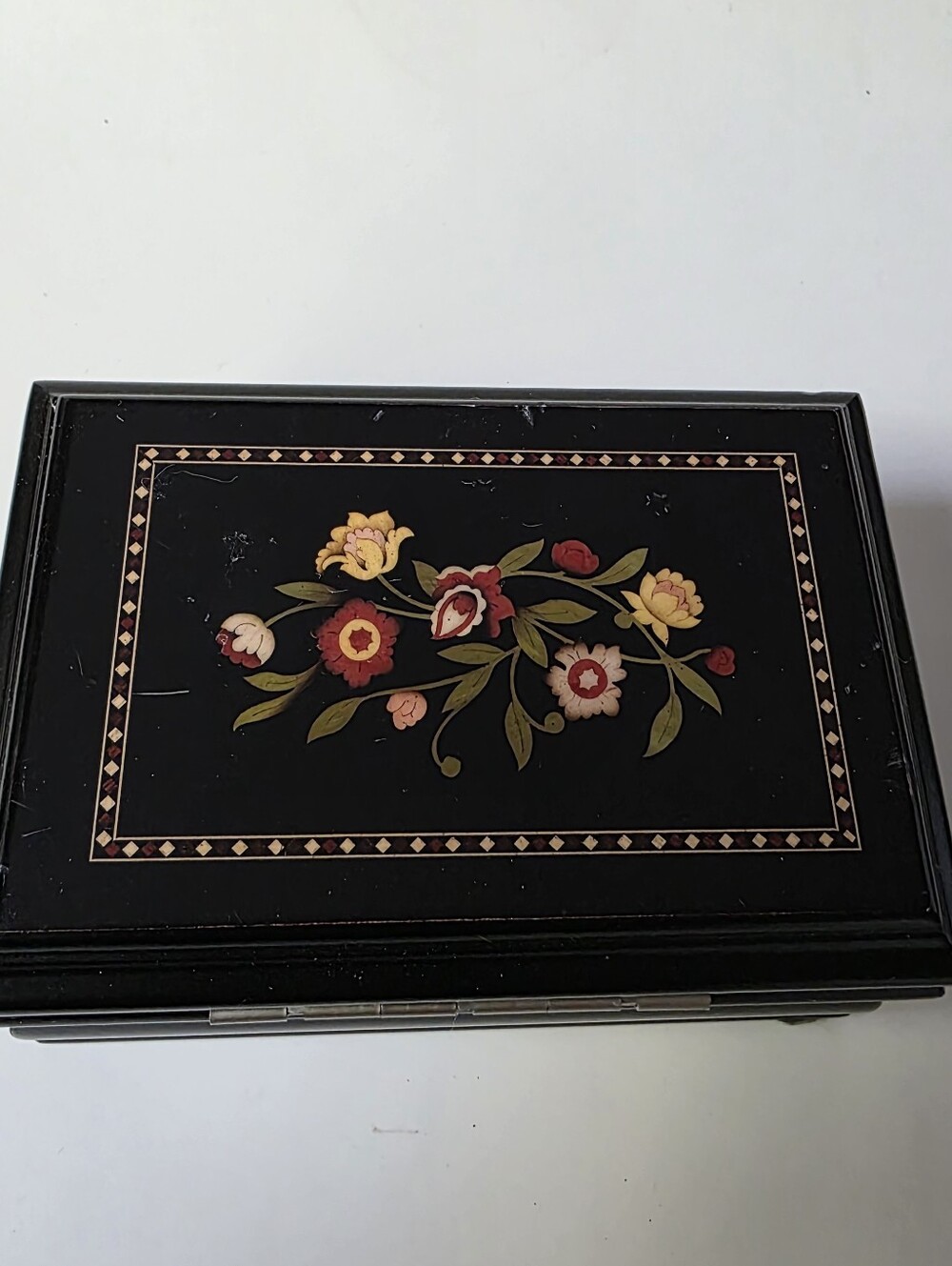 Black Floral Decorative Mirrored  Trinket Jewlert Box - Home Accents